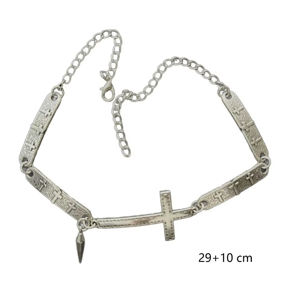 Vintage Punk Choker Necklace Grunge Rock Silver Hip Hop Necklace New Y2K Spliced Cross Necklace Fashion Jewelry