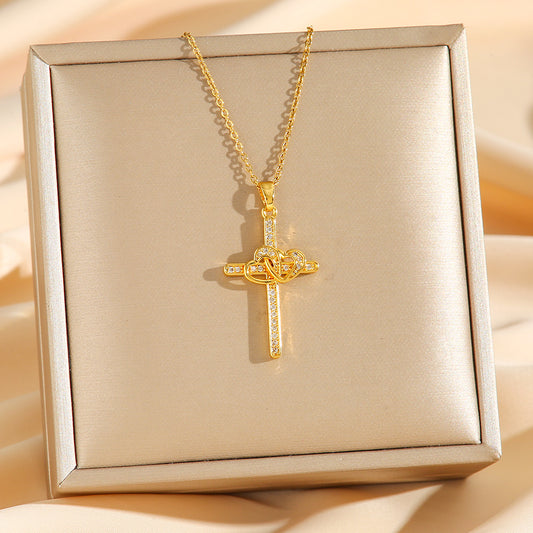 Cross Double Ring Love Heart Necklace