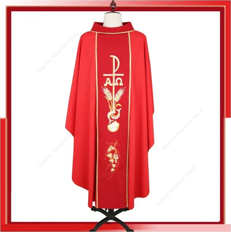Premium Roman Catholic Chasuble Vestment – Liturgical Priest Mass Gown with Alpha Omega Orphrey