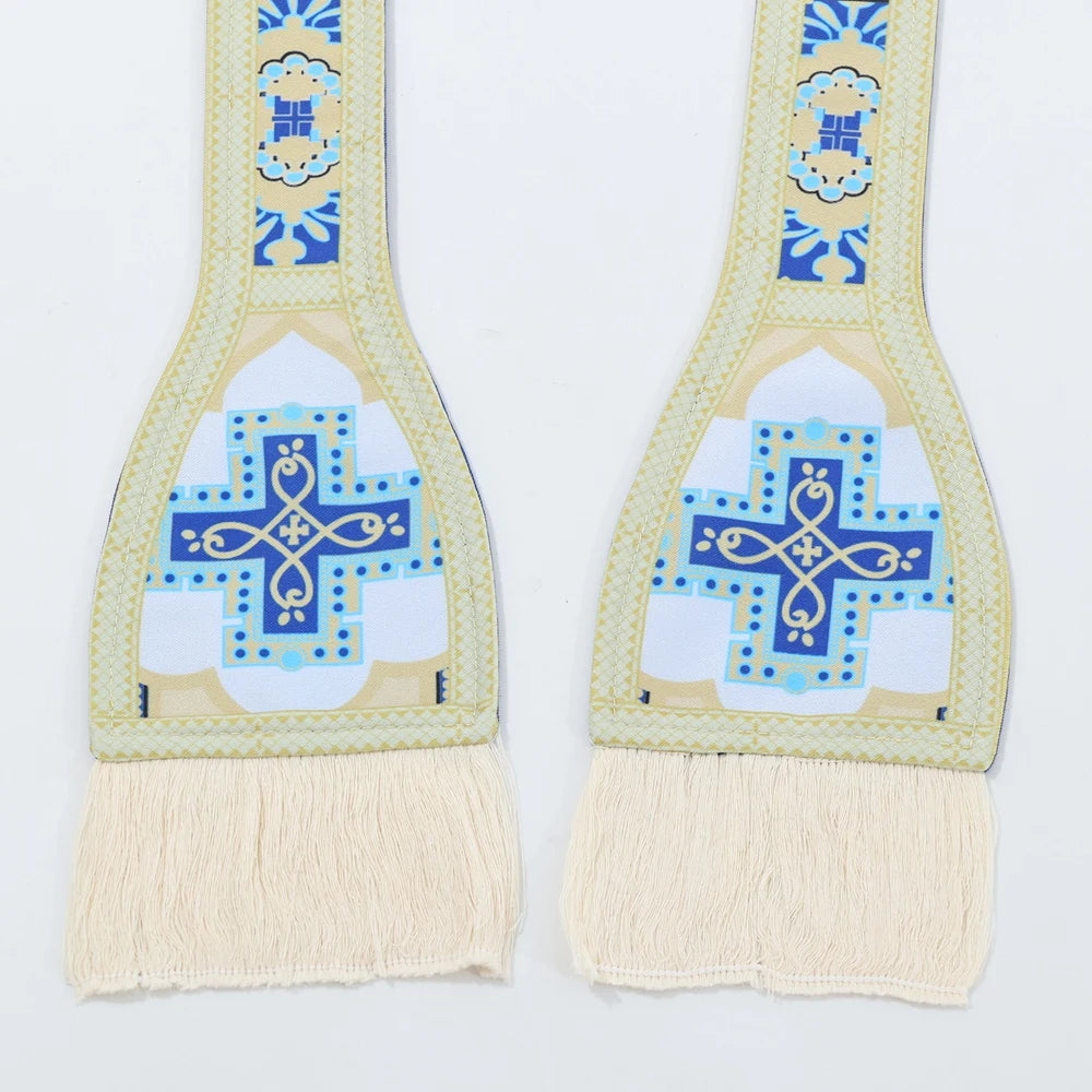 Men's Traditional Roman Catholic Chasuble Vestment – Printed Orphrey Mass Gown with Matching Stole