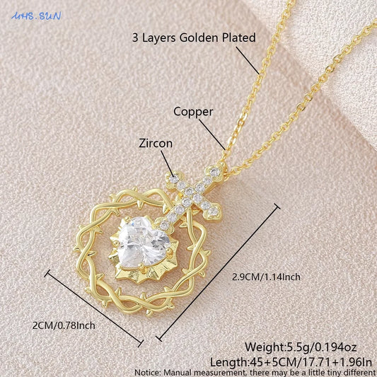 Sacred Heart Thorn Cross Pendant Necklace