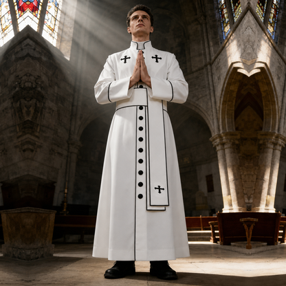 Unisex Clergy Cassock Robe Set with Cross Details