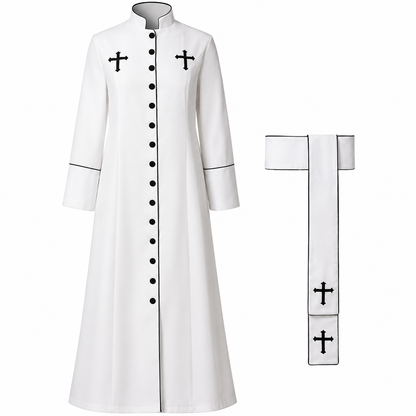 Unisex Clergy Cassock Robe Set with Cross Details