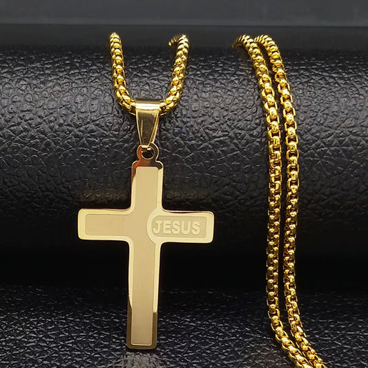 Stainless Steel Jesus Cross Pendant Chain Necklace for Men