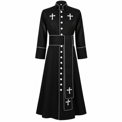 Unisex Clergy Cassock Robe Set with Cross Details