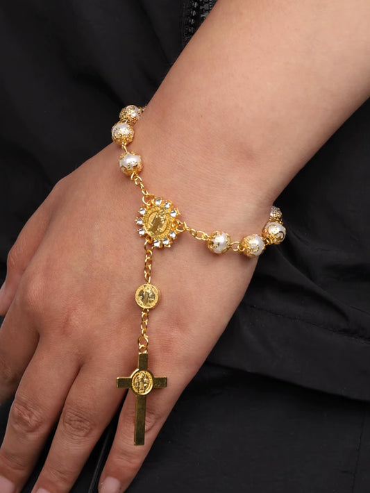 One Decade Auto Rosary Beads Catholic Bracelet Saint Benedict Crucifix Divine Mercy Gift for Women Men