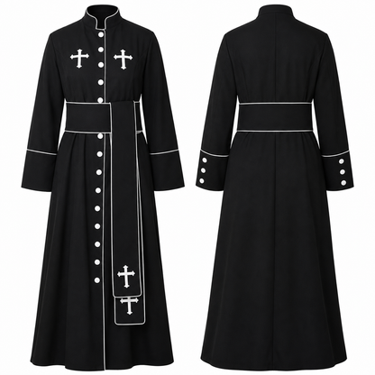 Unisex Clergy Cassock Robe Set with Cross Details