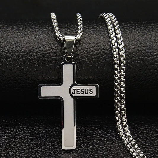 Stainless Steel Jesus Cross Pendant Chain Necklace for Men