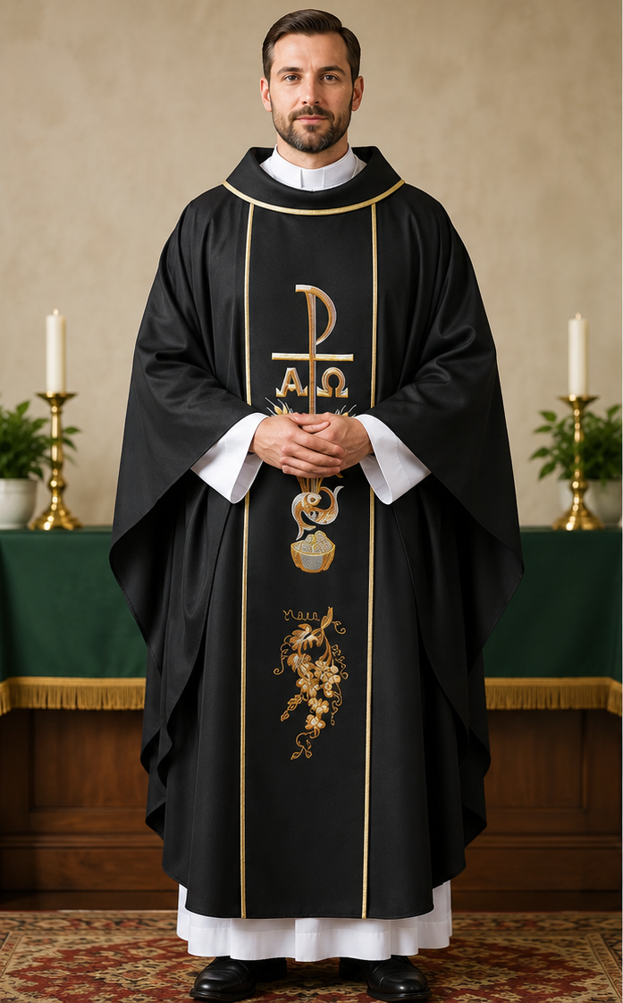 Chasuble Vestment — Woven Liturgical Priest Mass Gown
