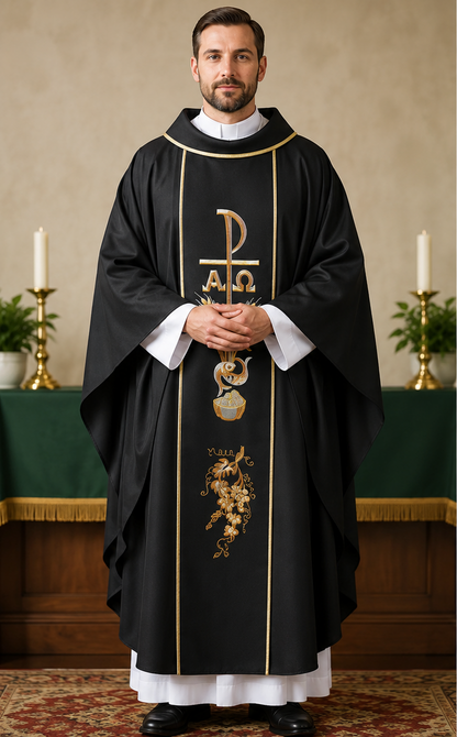 Chasuble Vestment — Woven Liturgical Priest Mass Gown