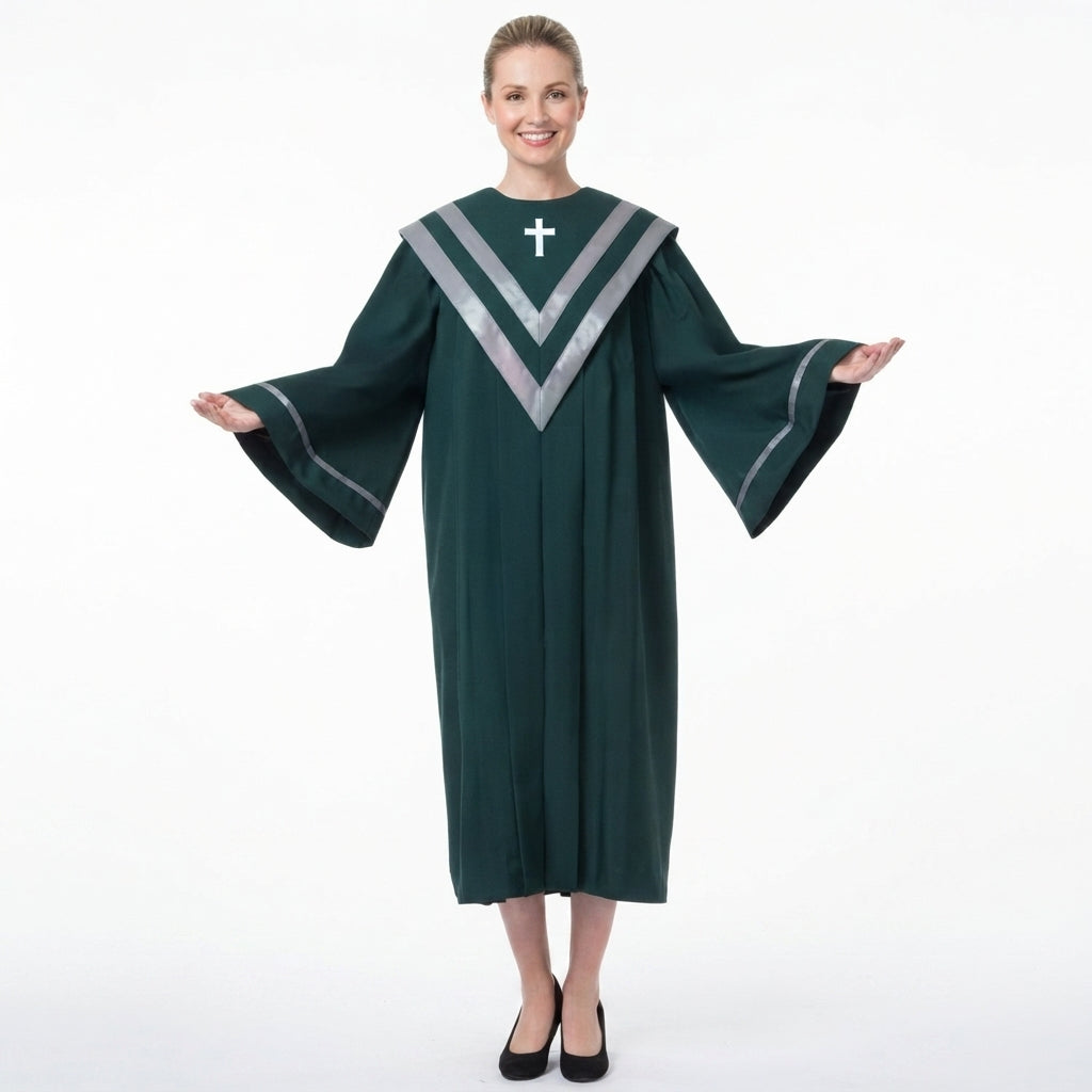 Adult Unisex Church Choir Robe Set with Cross Stole
