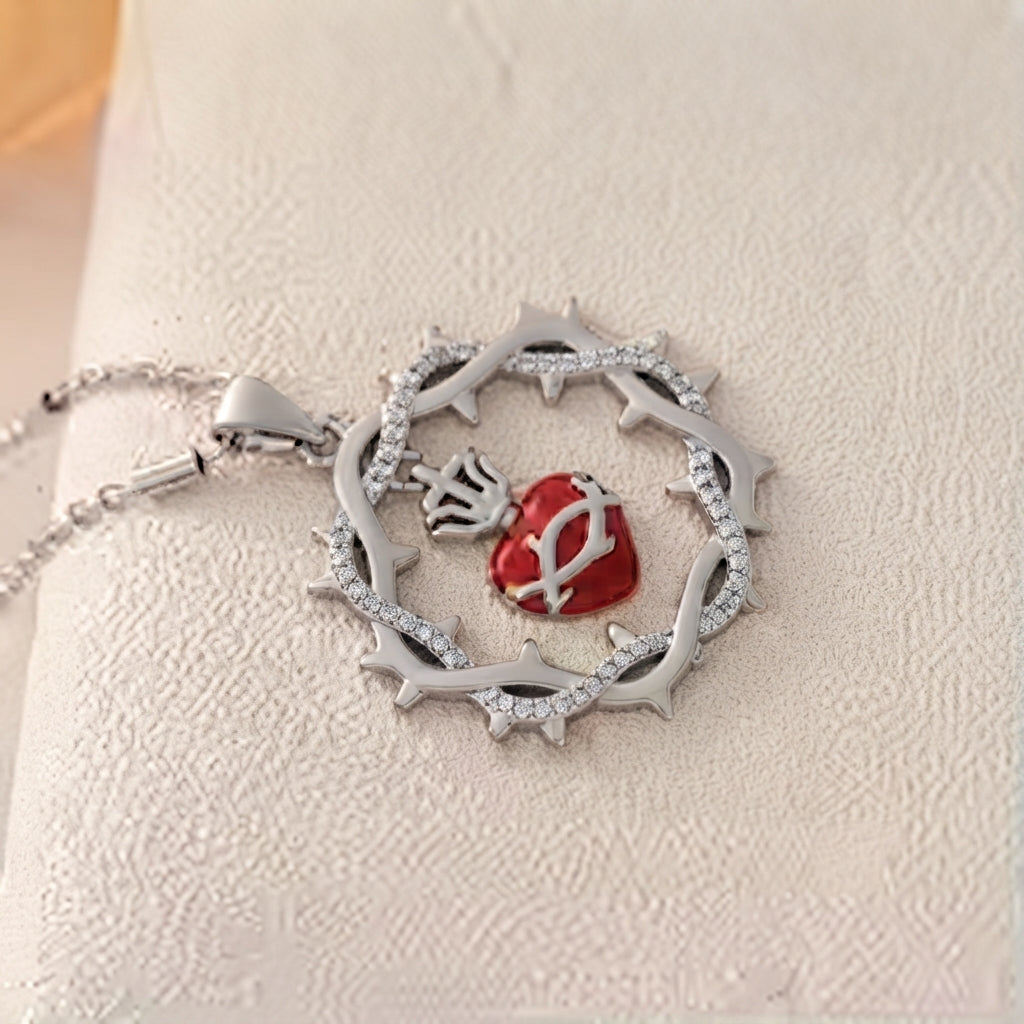 Sacred Heart Thorn Cross Pendant Necklace