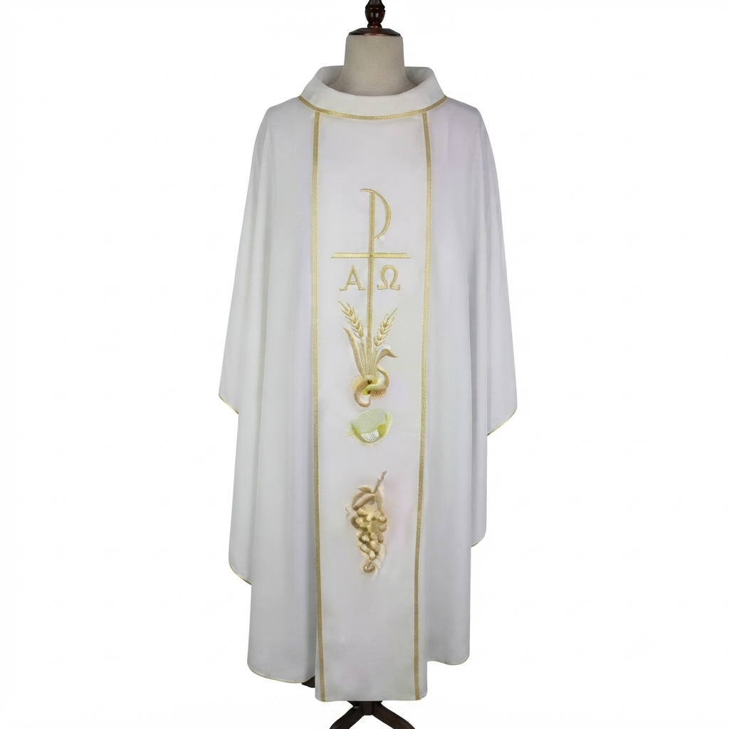 Premium Roman Catholic Liturgical Chasuble with Alpha & Omega Orphrey
