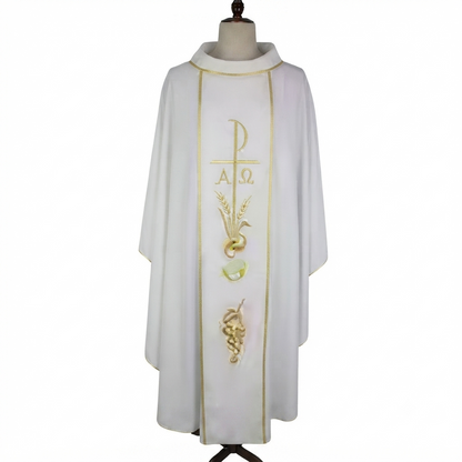 Premium Roman Catholic Liturgical Chasuble with Alpha & Omega Orphrey