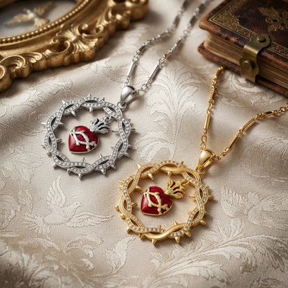 Sacred Heart Thorn Cross Pendant Necklace
