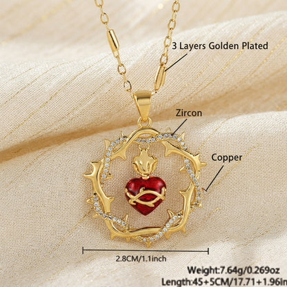 Sacred Heart Thorn Cross Pendant Necklace