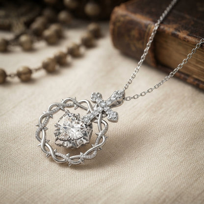 Sacred Heart Thorn Cross Pendant Necklace