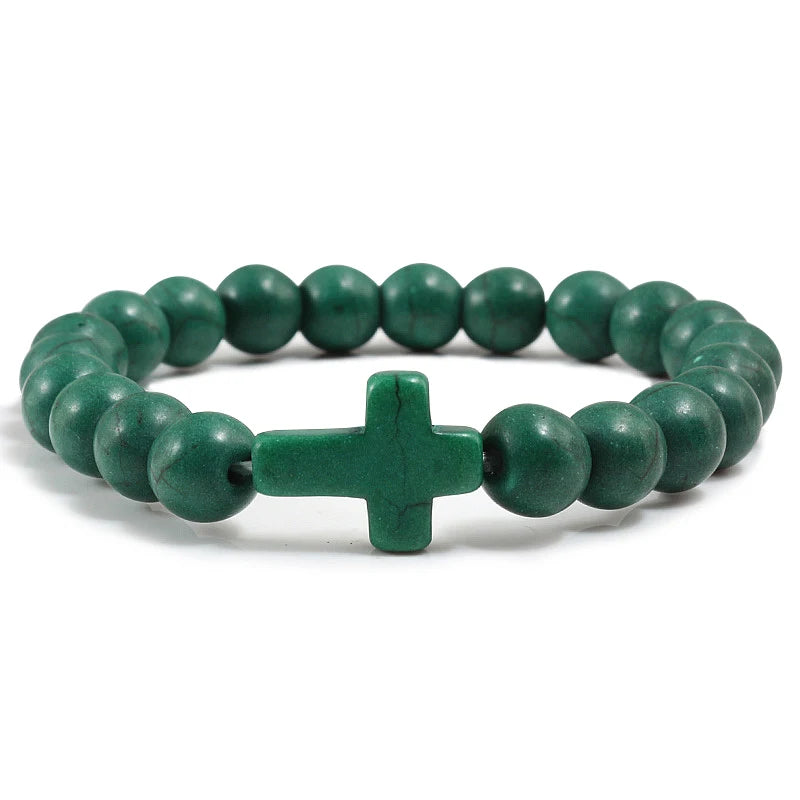 Natural Stone Cross Beaded Bracelet