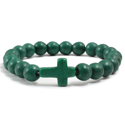 Natural Stone Cross Beaded Bracelet
