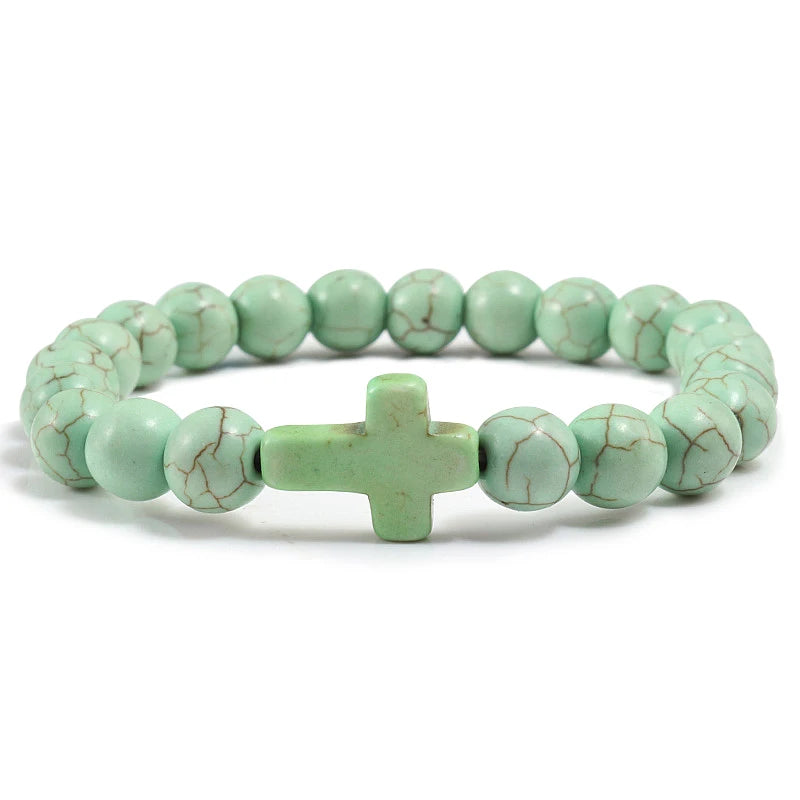Natural Stone Cross Beaded Bracelet
