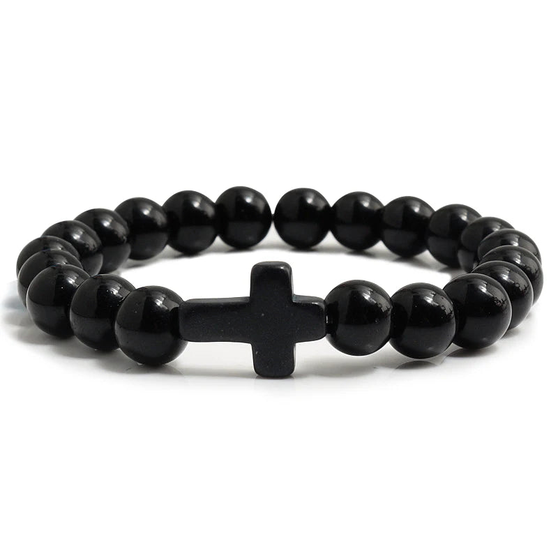 Natural Stone Cross Beaded Bracelet