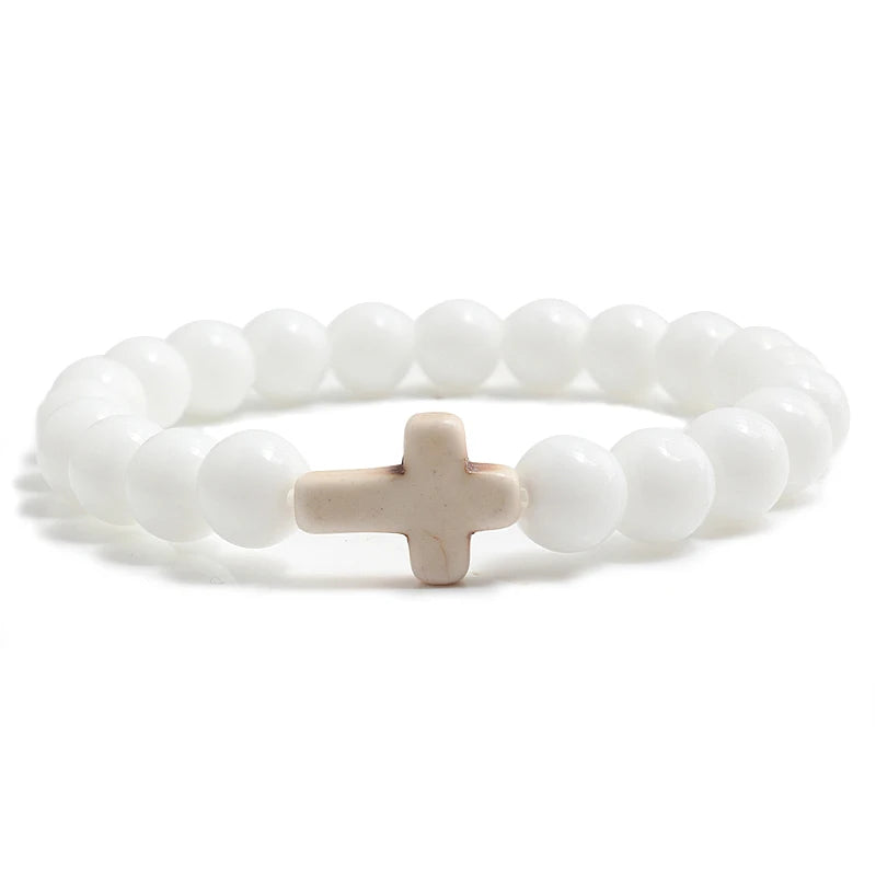 Natural Stone Cross Beaded Bracelet