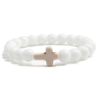 Natural Stone Cross Beaded Bracelet