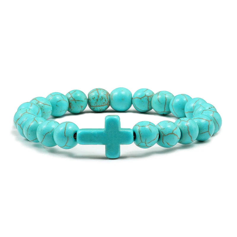 Natural Stone Cross Beaded Bracelet