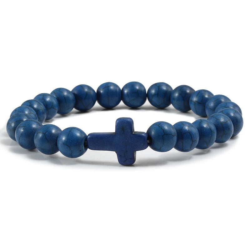 Natural Stone Cross Beaded Bracelet