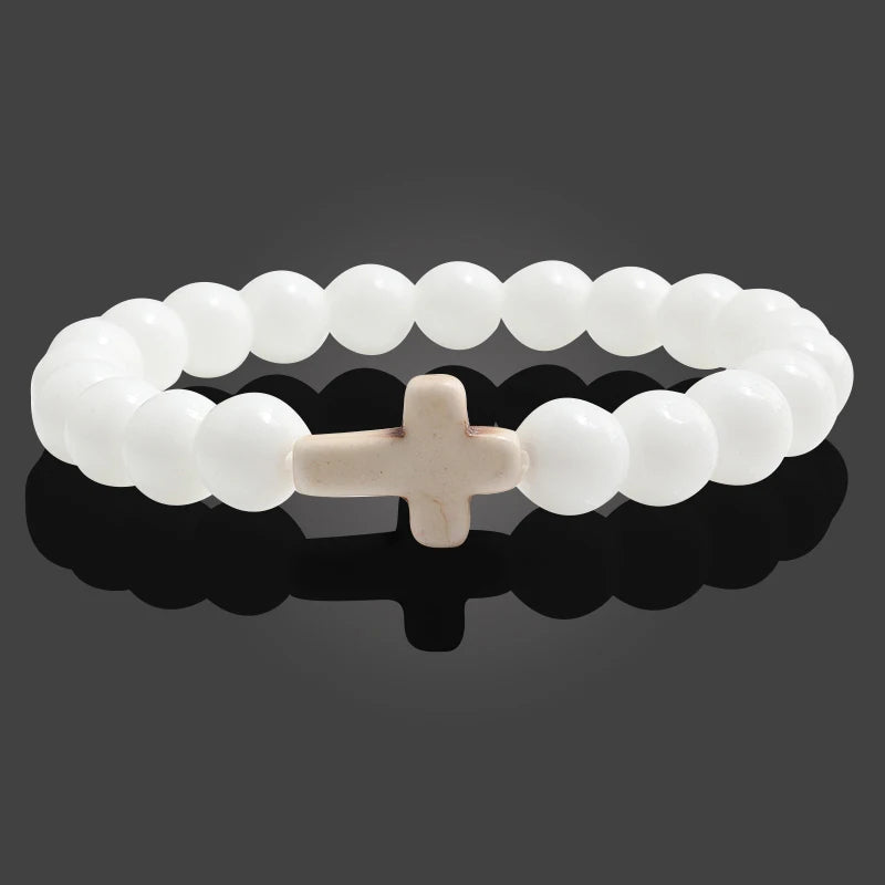 Natural Stone Cross Beaded Bracelet