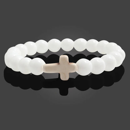 Natural Stone Cross Beaded Bracelet