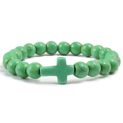 Natural Stone Cross Beaded Bracelet