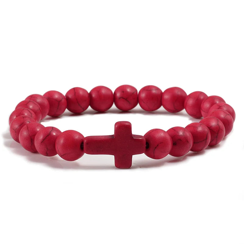 Natural Stone Cross Beaded Bracelet
