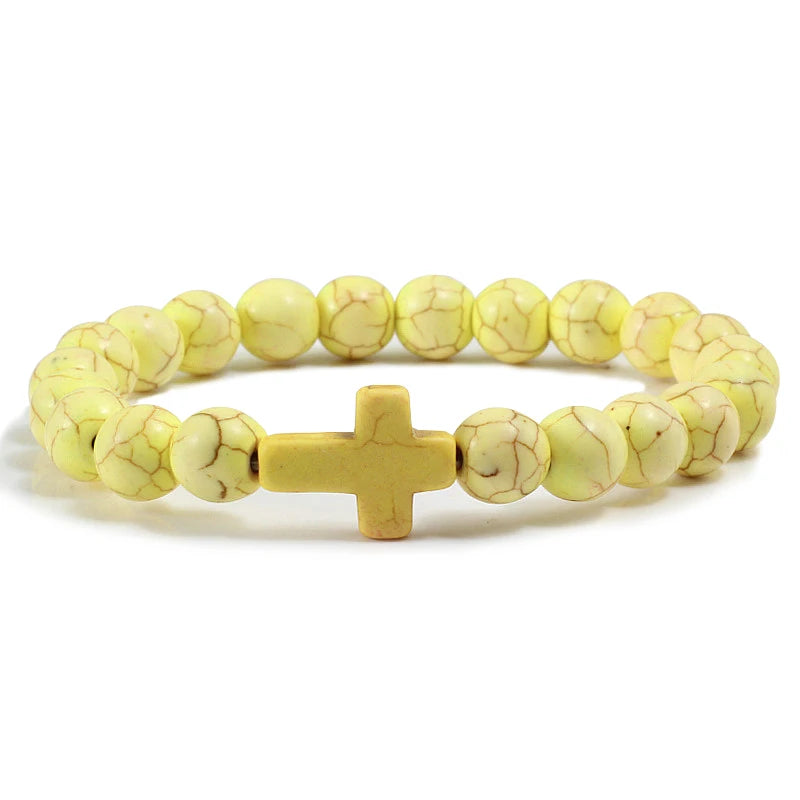 Natural Stone Cross Beaded Bracelet