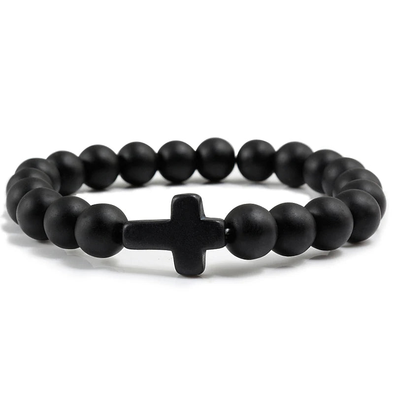 Natural Stone Cross Beaded Bracelet