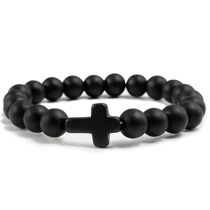 Natural Stone Cross Beaded Bracelet