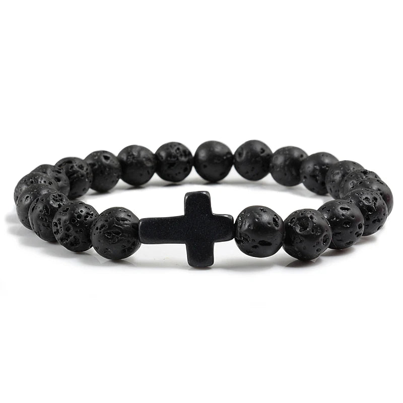 Natural Stone Cross Beaded Bracelet