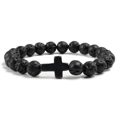 Natural Stone Cross Beaded Bracelet