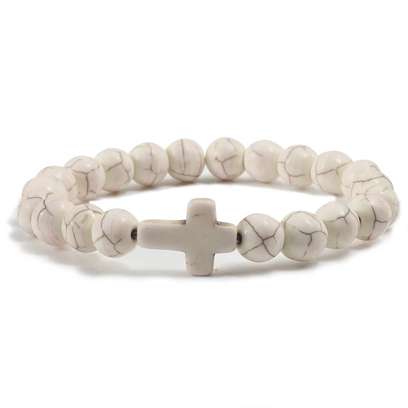 Natural Stone Cross Beaded Bracelet