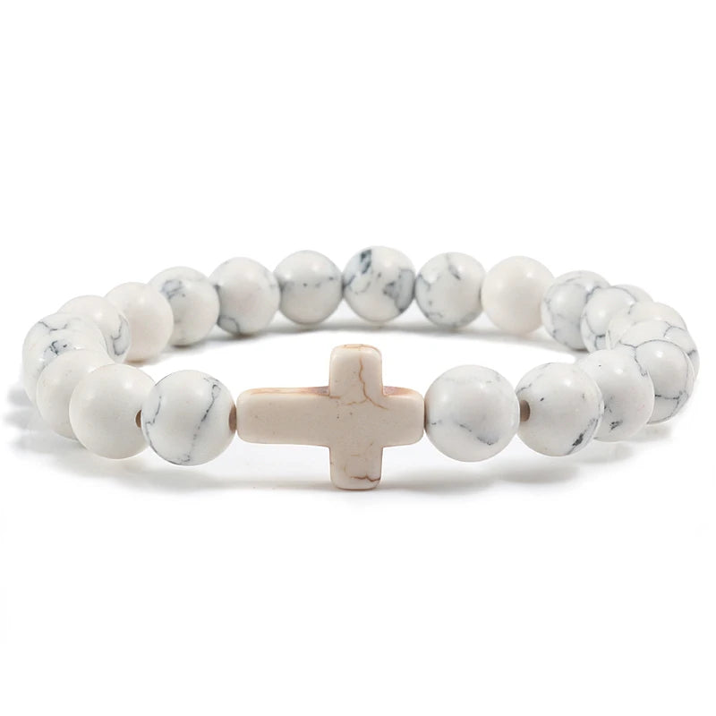 Natural Stone Cross Beaded Bracelet