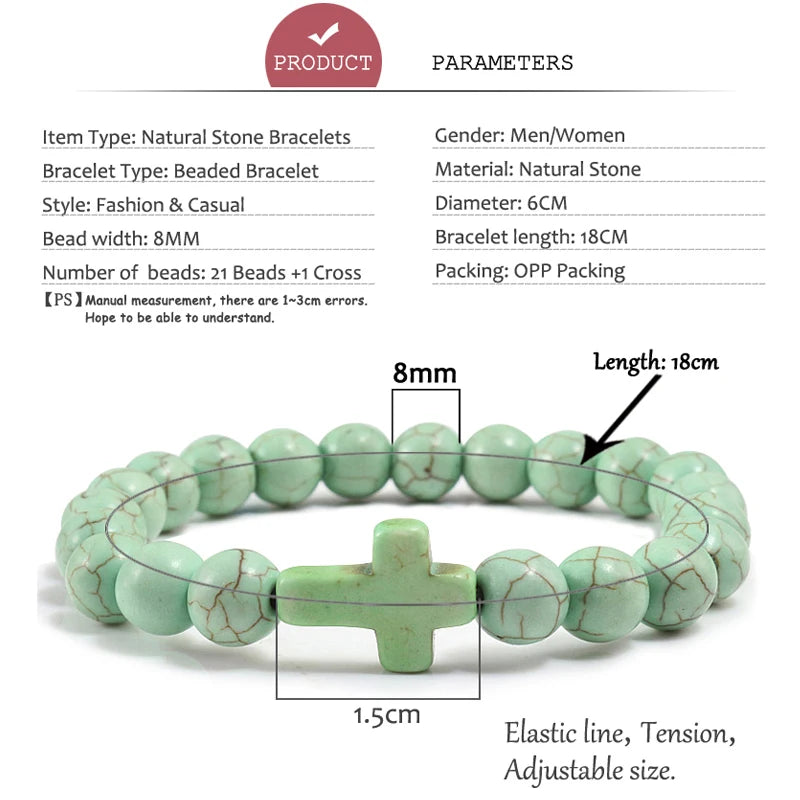 Natural Stone Cross Beaded Bracelet