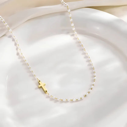 Pearl & Cross Necklace