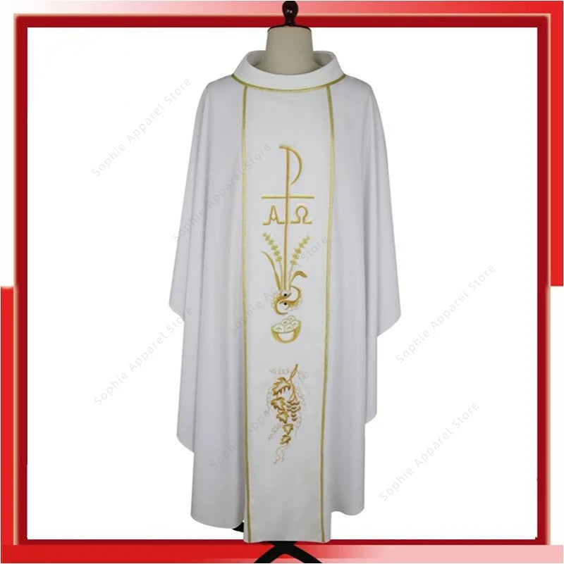 Premium Roman Catholic Chasuble Vestment – Liturgical Priest Mass Gown with Alpha Omega Orphrey