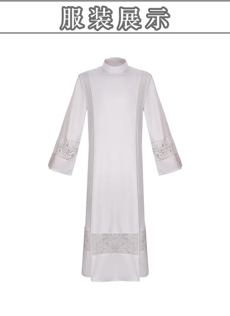 Adult Unisex Medieval Liturgical Alb Cassock Set – Premium Clergy Robe with Guipure Lace Inserts