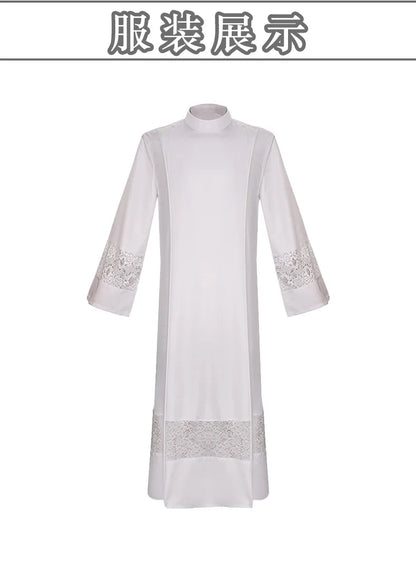 Adult Unisex Medieval Liturgical Alb Cassock Set – Premium Clergy Robe with Guipure Lace Inserts