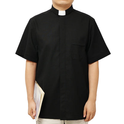 Men's Broadcloth Short Sleeve Clergy Tab-Collar Shirt – Lightweight Minister Uniform Top