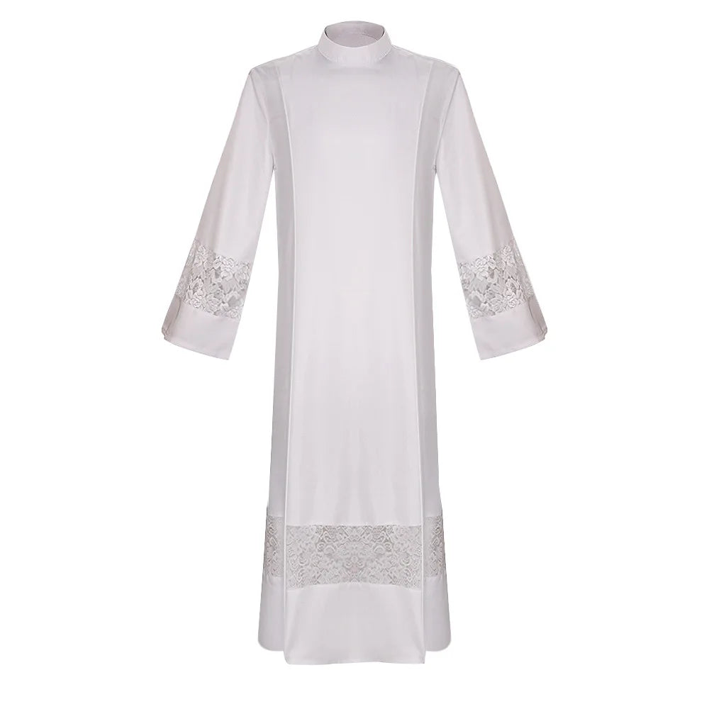 Adult Unisex Medieval Liturgical Alb Cassock Set – Premium Clergy Robe with Guipure Lace Inserts