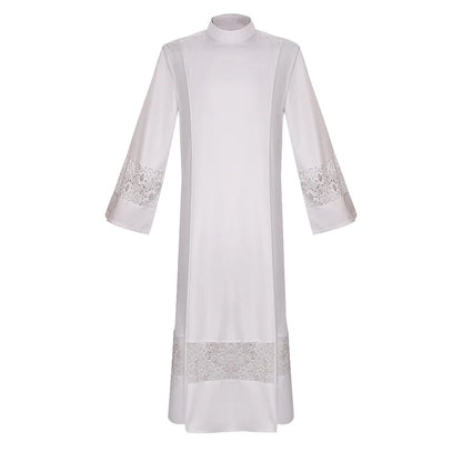 Adult Unisex Medieval Liturgical Alb Cassock Set – Premium Clergy Robe with Guipure Lace Inserts