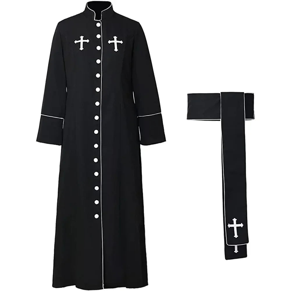 Gracynn Unisex Medieval Clergy Cassock Robe – Anime-Inspired Liturgical Set with Coat and Belt