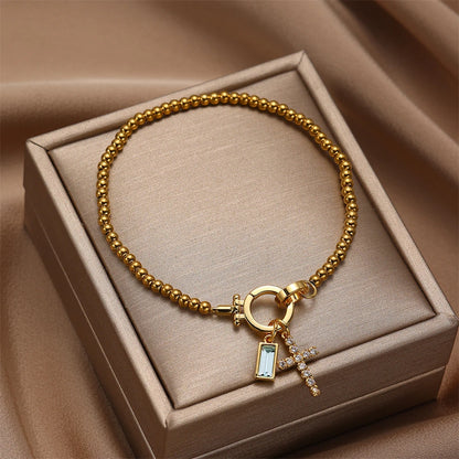 Vintage Cross Birthstone Charm Bracelet — 18K Gold Plated